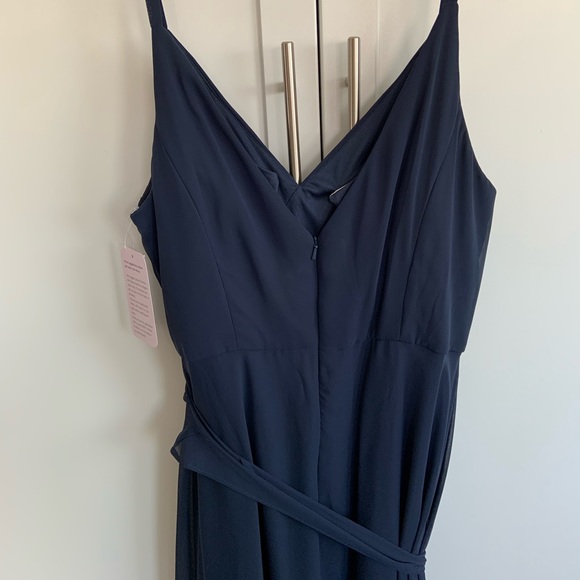 After Six Navy Blue Floor Length Gown with Sash - Picture 3 of 5